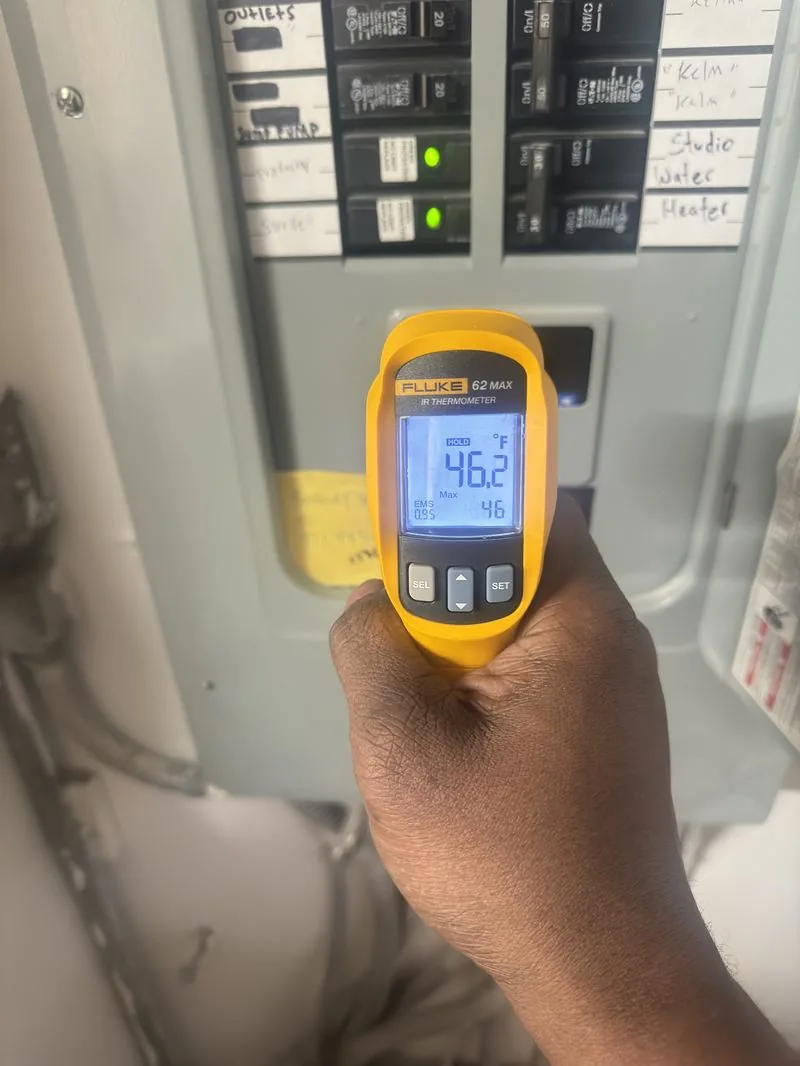 Thermal scanner reading on an electrical panel during troubleshooting
